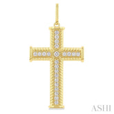 1.00 Ctw Cross Round Cut Diamond Fashion Pendant in 14K Yellow Gold